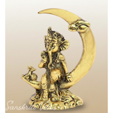 Lord Ganesha Statue Sitting on Moon Motif – Handcrafted Aluminium Ganpati Idol for Home Decor & Auspicious Gifting (Glossy Finish, Made in India)
