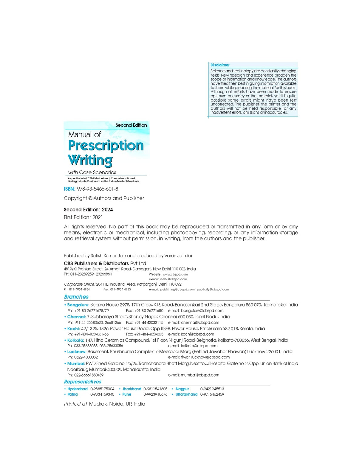 Manual Of Prescription Writing With Cases Scenarios 2Ed (Pb 2024) - Retail Maharaj