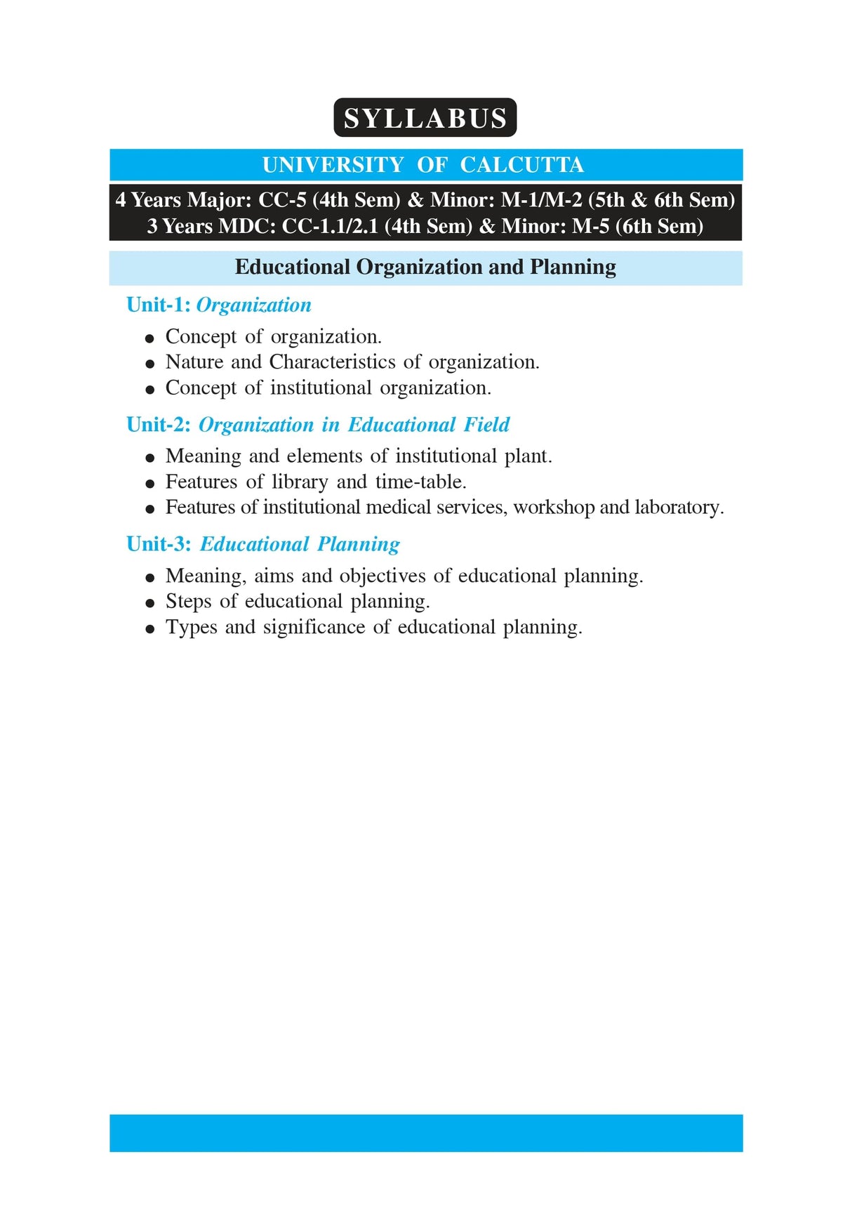 Educational Organisation and Planning [CU 4th Semester] (English Version)