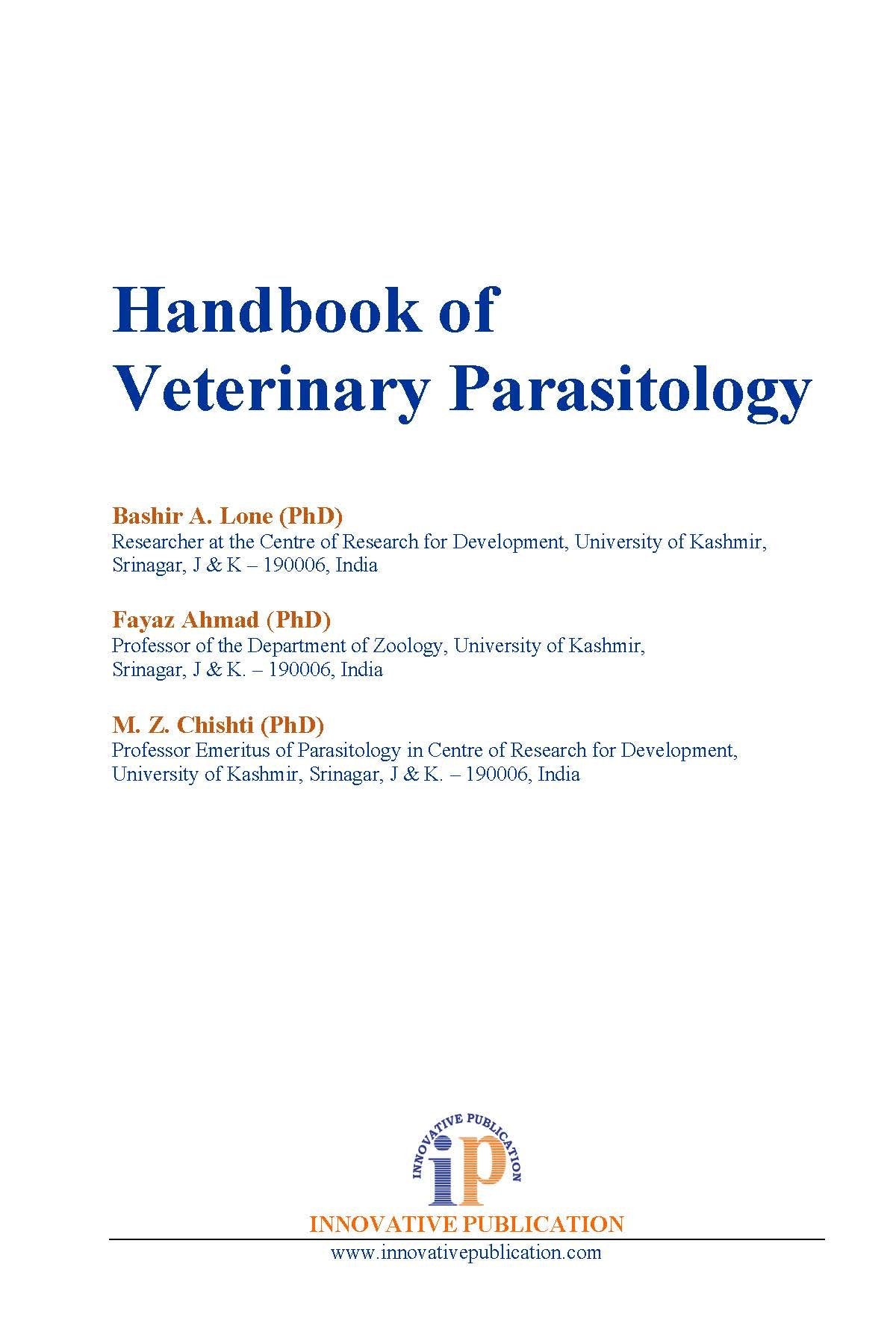 HANDBOOK OF VETERINARY PARASITOLOGY (Reprint, 2018) - Retail Maharaj