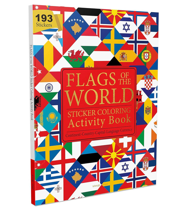 Flags of the World - Sticker Coloring Activity Book For Children : Continent, Country, Capital, Language and Currency - Retail Maharaj