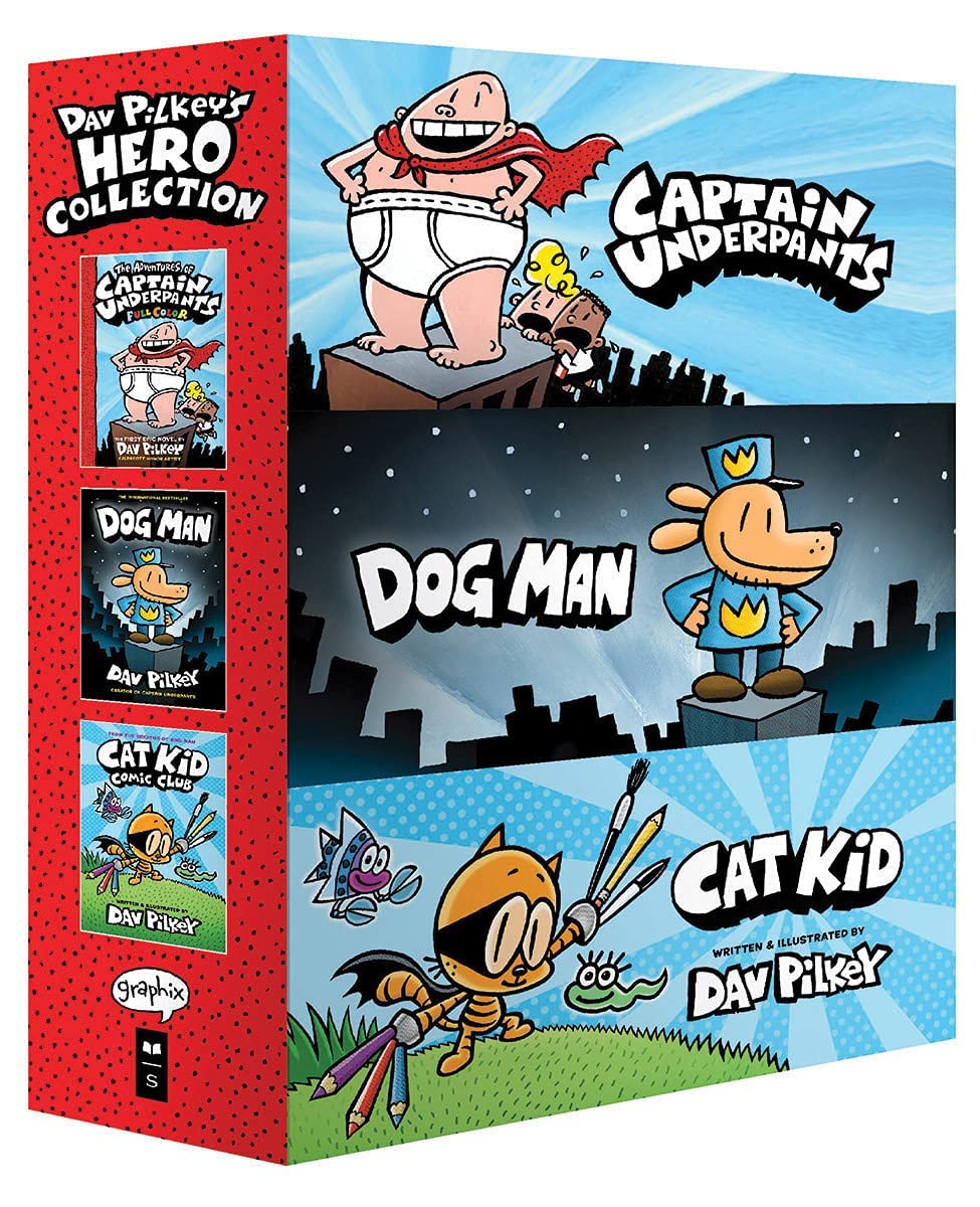 Dav Pilkey's Hero Collection: 3-Book Boxed Set (Captain Underpants #1, Dog Man #1, Cat Kid Comic Club #1) - Retail Maharaj