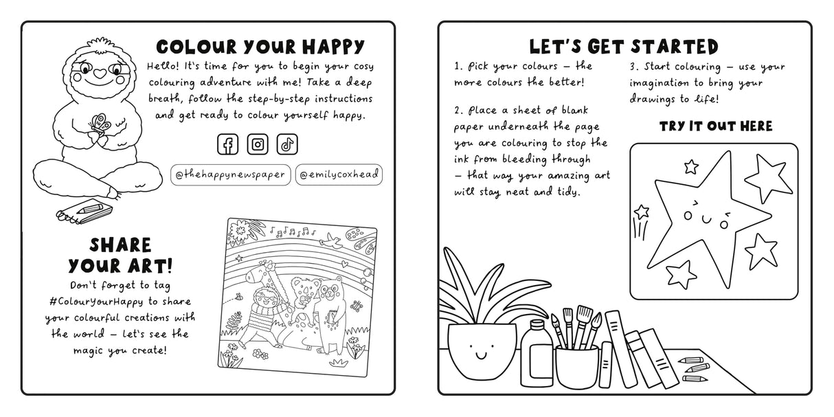 Colour Your Happy: Relax with this calming colouring book for all ages, featuring cute animal friends and cosy scenes - the perfect Christmas gift! (My Happy Feelings) - Retail Maharaj