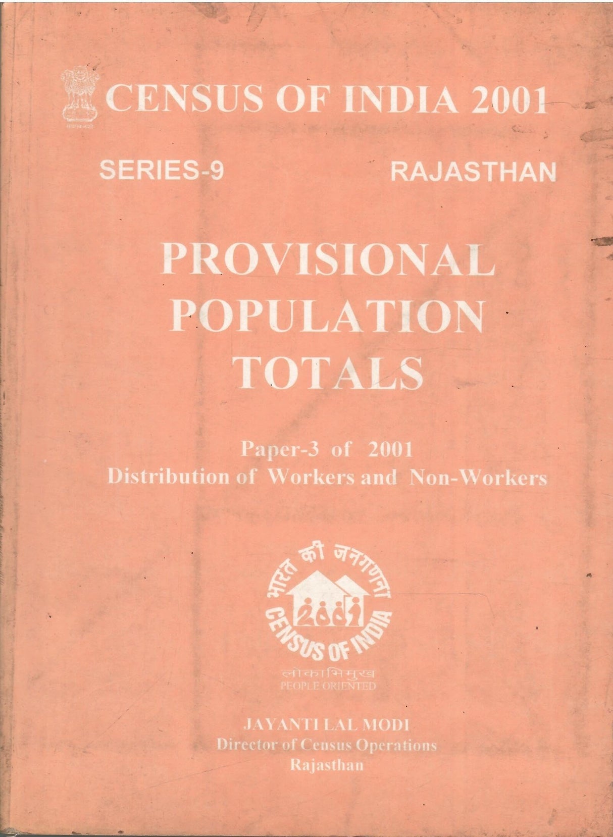 Census Of India 2001 - Series - 9 - Rajasthan - Provisional Popluation Totals - Paper - 3 of 2001