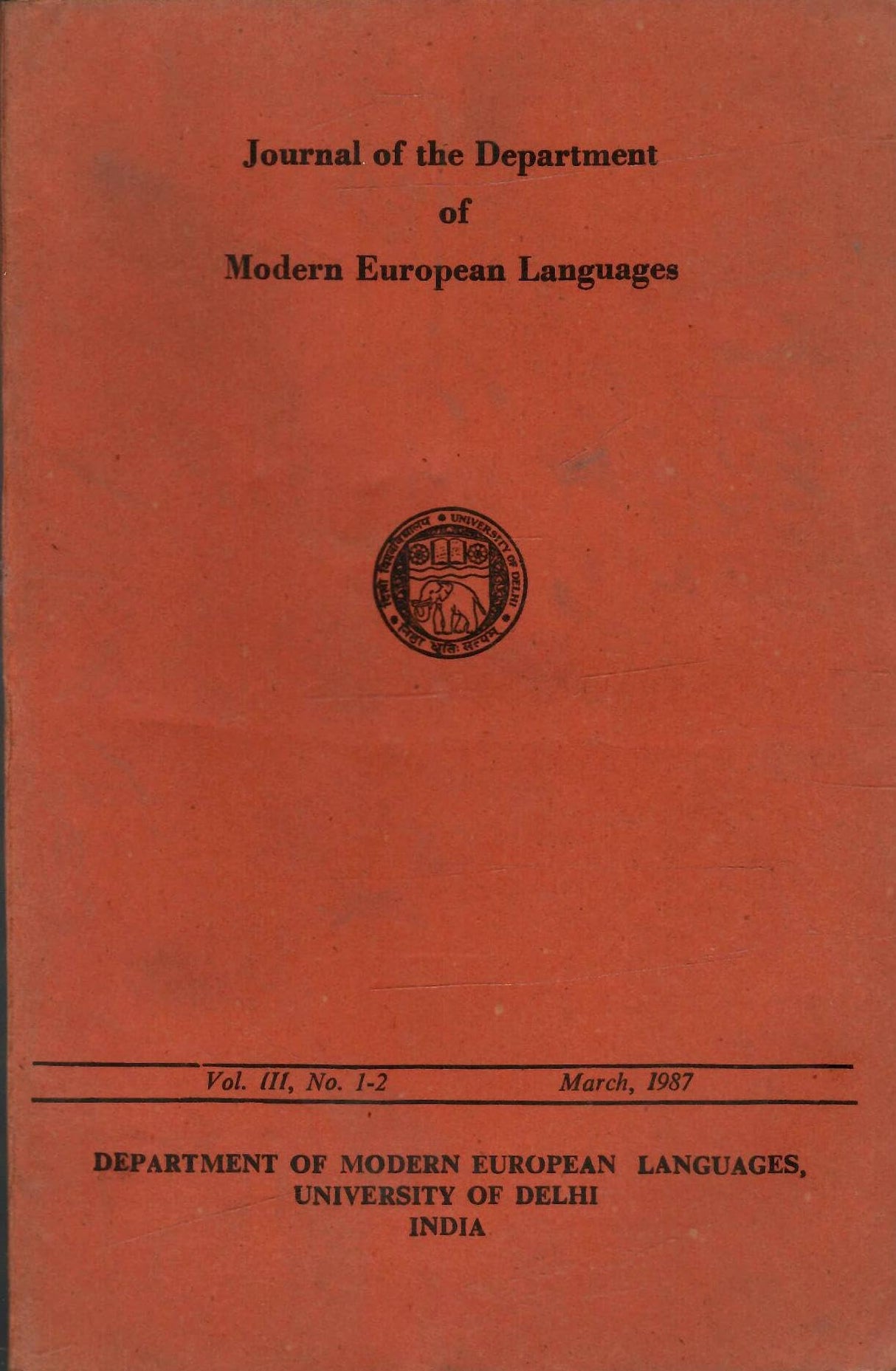 Journal Of The Department Of Modern European Languages - Vol. III , No. 1-2 , March, 1987