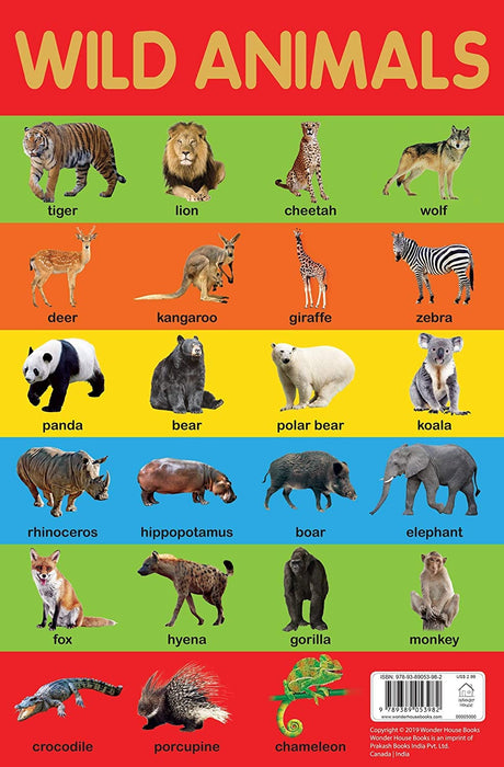 Wild Animals Chart - Early Learning Educational Chart For Kids: Perfect For Homeschooling, Kindergarten and Nursery Students (11.5 Inches X 17.5 Inches) - Retail Maharaj