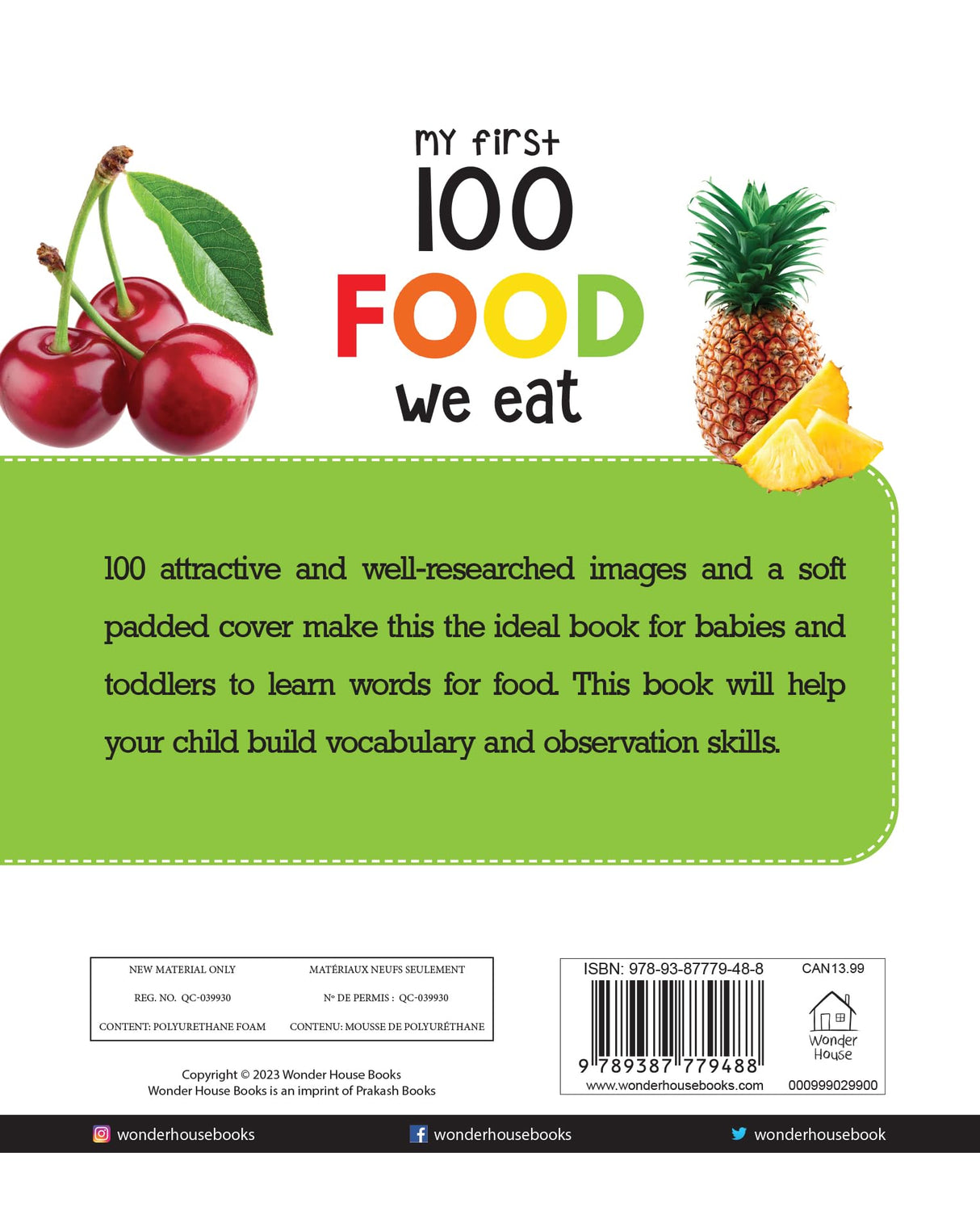 My First 100 Food We Eat: Padded Board Book for Kids | Learn Names of Fruits, Vegetables, Meals, Snacks & Foods with Bright Pictures | Early Learning Book for Babies, Toddlers & Preschoolers | Ages 0–5 Years - Retail Maharaj