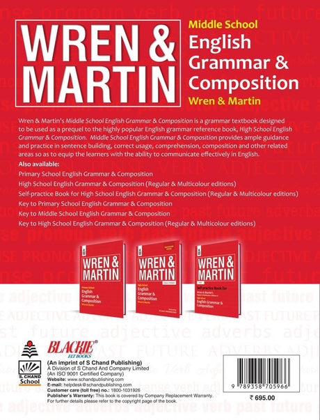 S Chand Wren & Martin's Middle School English Grammar and Composition - Latest (2026 - 2027) Edition | Comprehensive Grammar Rules, Exercises, Composition Writing & Practice Questions for Middle School Students | Competitive Exam Support - S Chand School - Retail Maharaj
