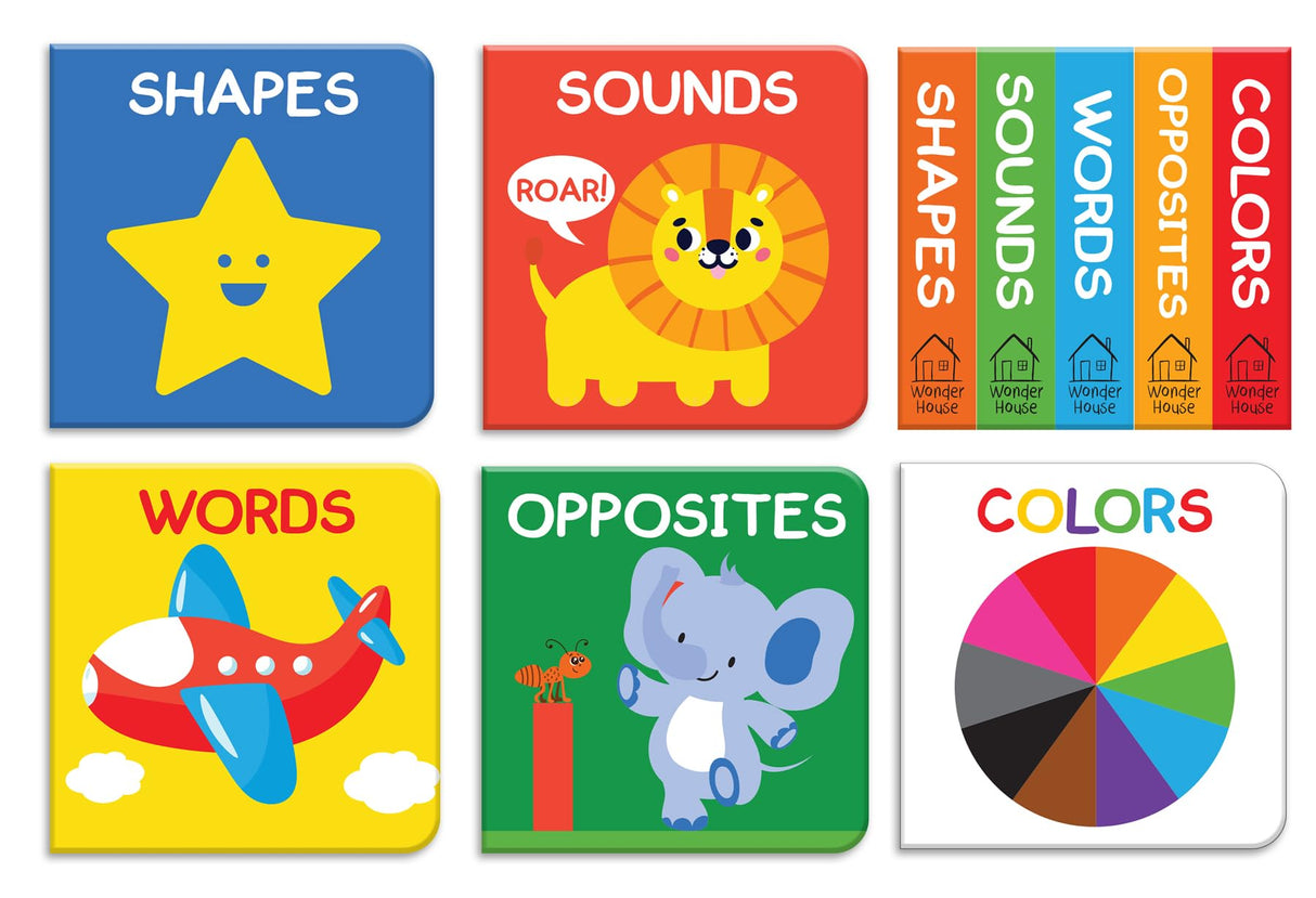 My First Early Learning Mini Boxset – 5 Mini Board Books: Colors, Shapes, Words, Sounds & Opposites | Pocket-Sized Learning Books with Bright Pictures | Durable Toddler Board Book Set | Ages 1–3 Years - Retail Maharaj