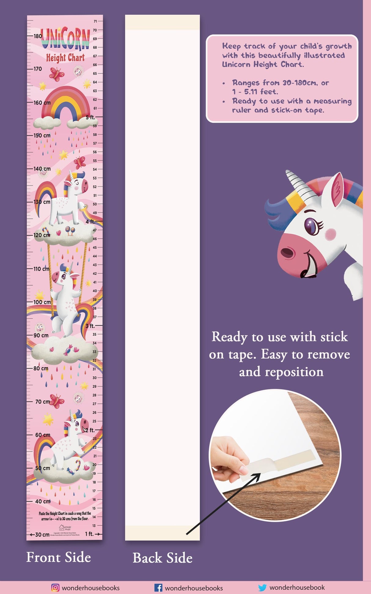 Unicorn Height Chart (Height Chart For Kids | Height Measuring Scale Sticker | Height Chart Wall Sticker for Children | Nursery Decoration) - Retail Maharaj