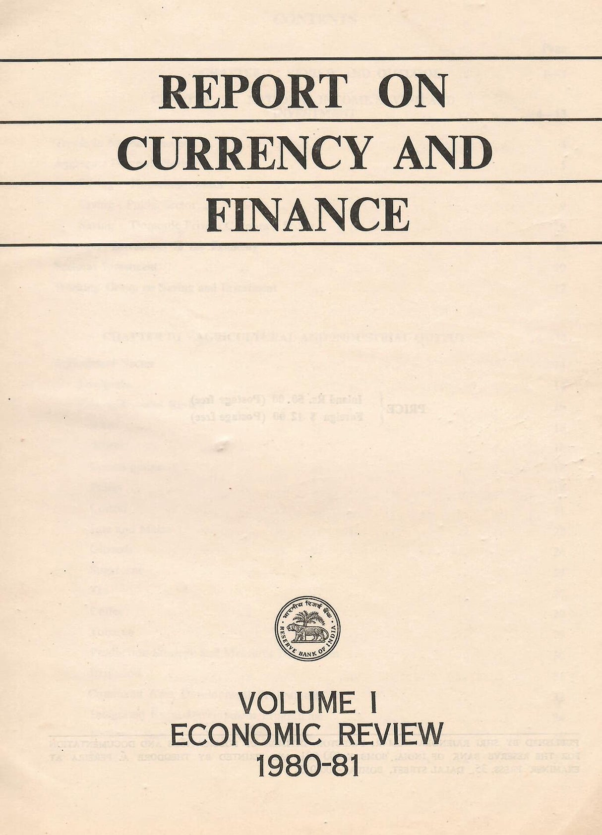 Report on Currency and Finance - Economic Review Volume -I (1980-81) [Hardcover] Govt. of India