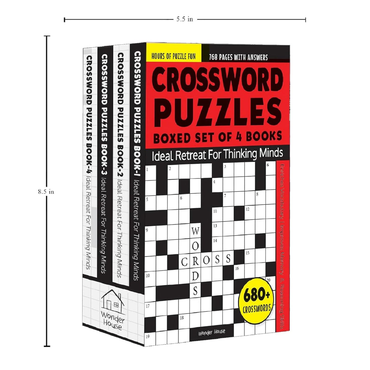 Crossword Puzzles Boxed Set (Set of 4 Books): Fun Word Games to Boost Vocabulary & Spelling | Ages 7–12 | 200+ Brain-Teasing Puzzles for Kids - Retail Maharaj