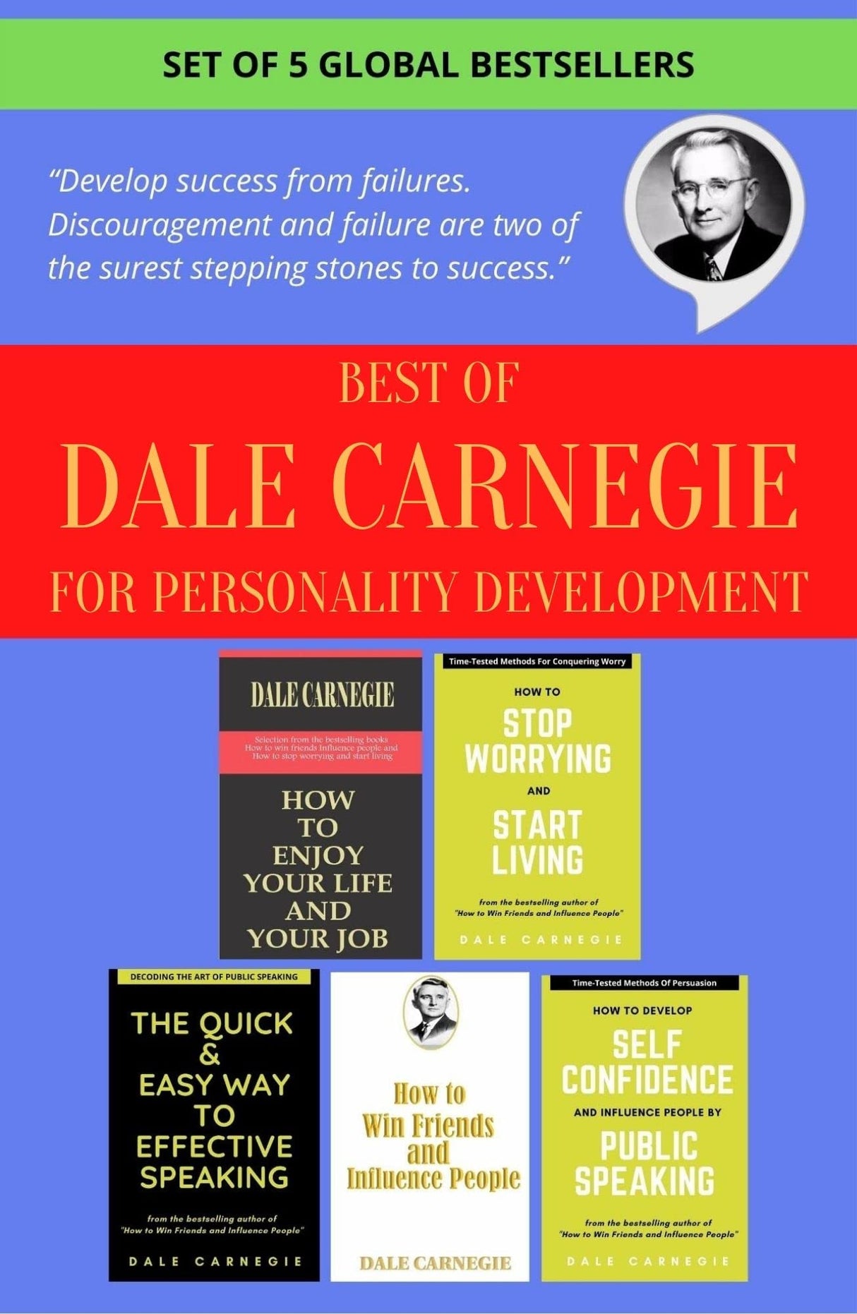 Best of Dale Carnegie For Personality Development Books (Set of 5) How To Stop Worrying & Start Living, How To Enjoy Your Life, How To Develop Self Confidence & Influence People & More 2 Books - Retail Maharaj