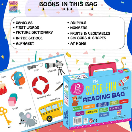 Hello Friend Books My Super Fun Reading Bag: Set of 10 Amazing Reading Practice Books - Perfect for Kids, Travel and Gifting / Return Gifts - Retail Maharaj