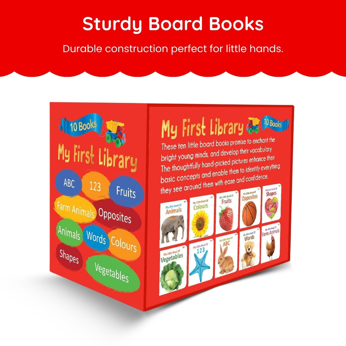 My First Library: Box Set of 10 Board Books for Children | My Little Book of Early Learning for Kids | Learn ABCs, Numbers, Words, Colours & More | Kids Amazing Picture Book | Little Learner’s Library | Perfect Gift Set for Toddlers | First Step Learning - Retail Maharaj