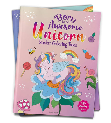 Born To Be Awesome Unicorn - Sticker Coloring Book With 100+ Stickers: Fun Activity Book For Children - Retail Maharaj