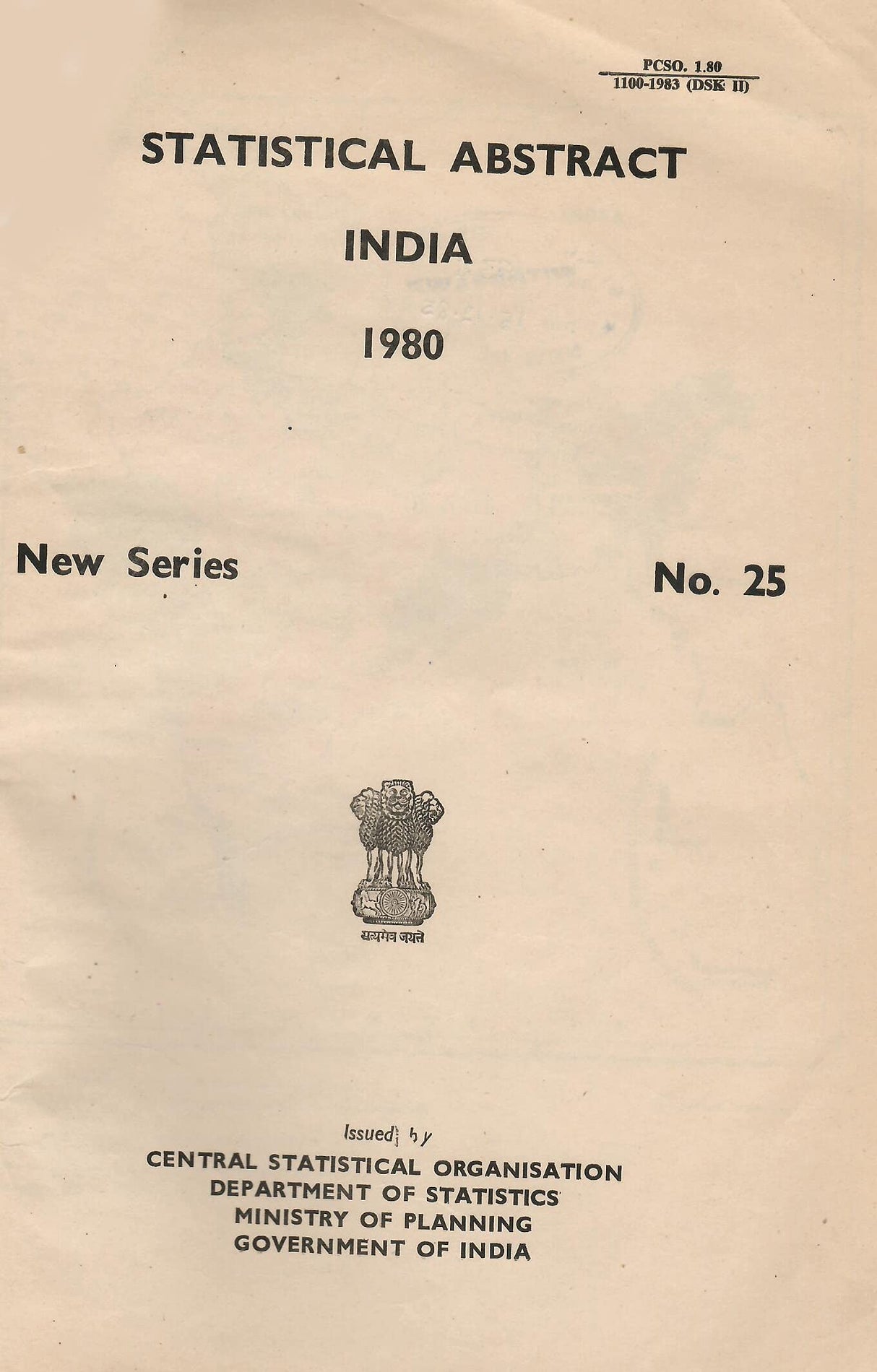 Statistical Abstract India 1980 - New Series No. 25 [Paperback] Ministry of Planning