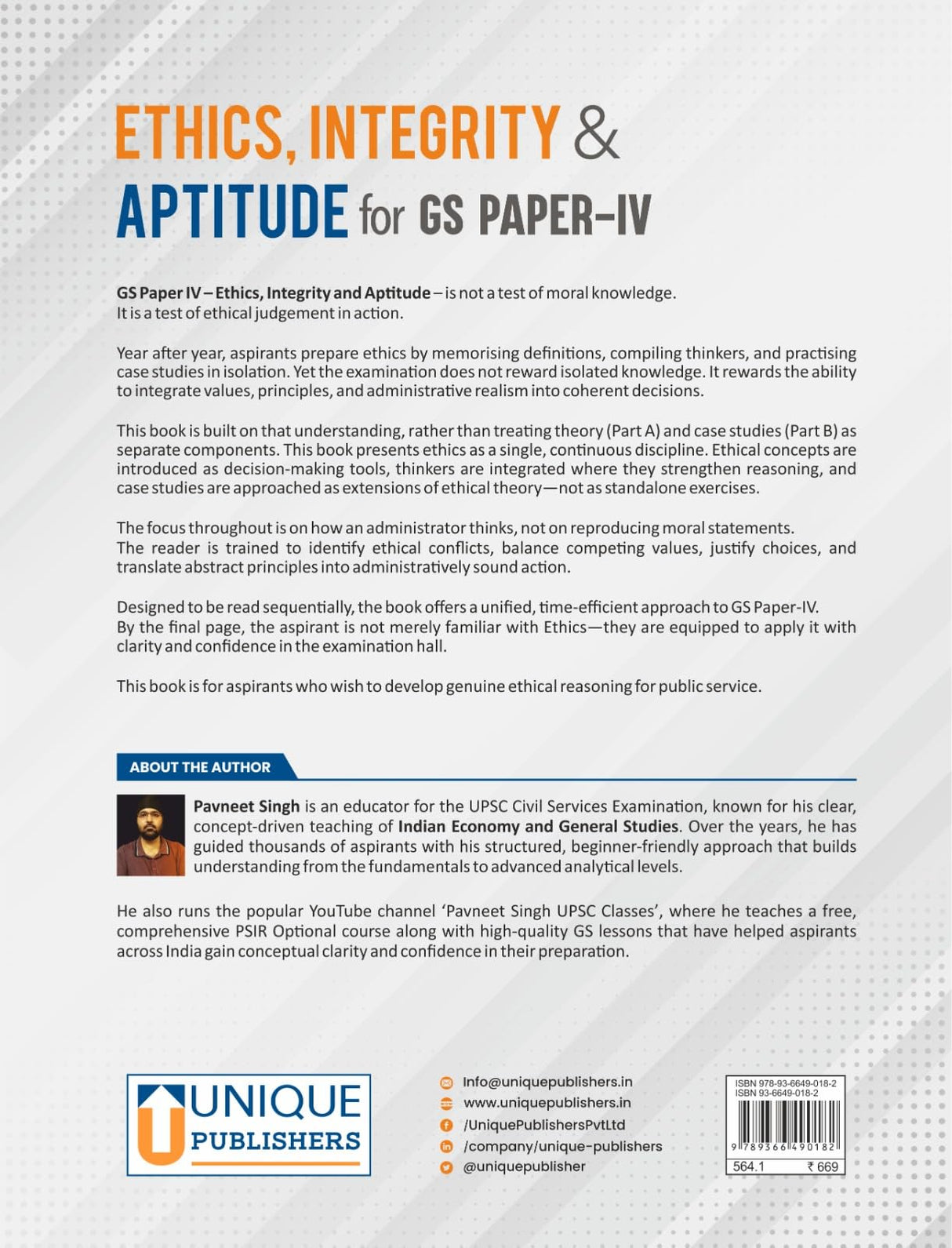 Unique Publishers Ethics, Integrity and Aptitude for Civil Services Examination (GS Paper IV) | Theory & Case Studies | By Pavneet Singh - Retail Maharaj