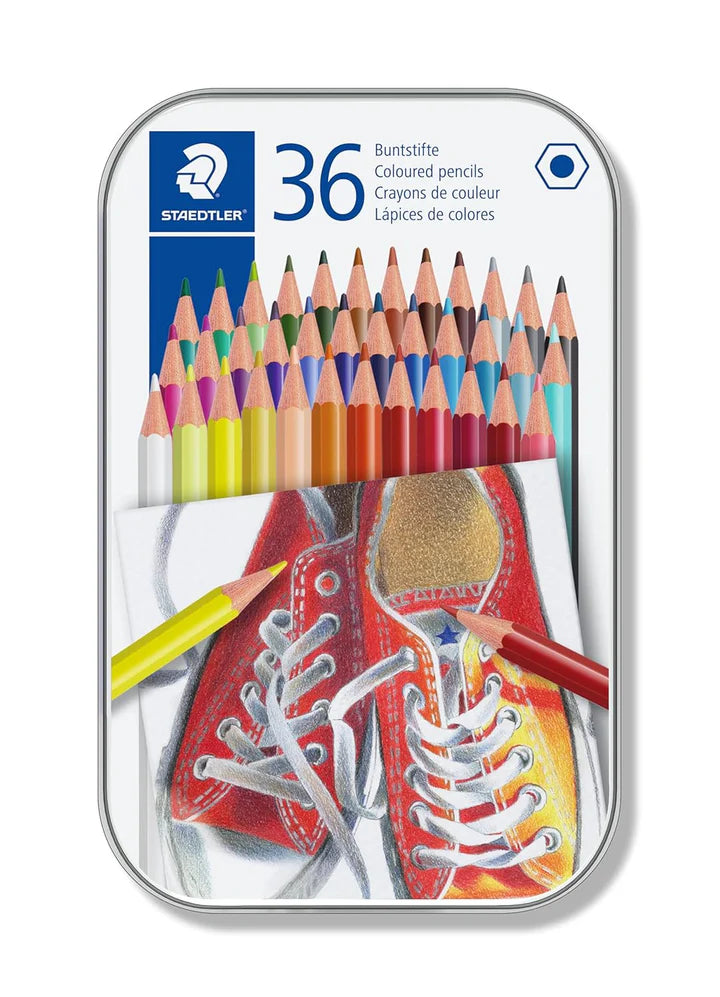 Staedtler Hexagonal Colored Pencils Metal Box Set of 36 - Retail Maharaj