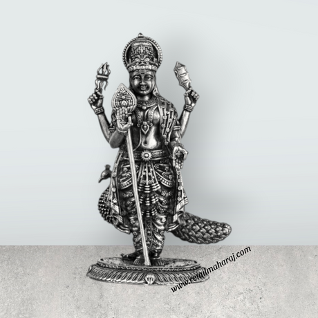 Murugan Statue With Peacock – 3.5 x 2.5 Inches | Silver Kartikeya Statue/ Antique Polish Murugan Silai for Home - Retail Maharaj