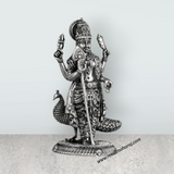 Murugan Statue With Peacock – 3.5 x 2.5 Inches | Silver Kartikeya Statue/ Antique Polish Murugan Silai for Home - Retail Maharaj