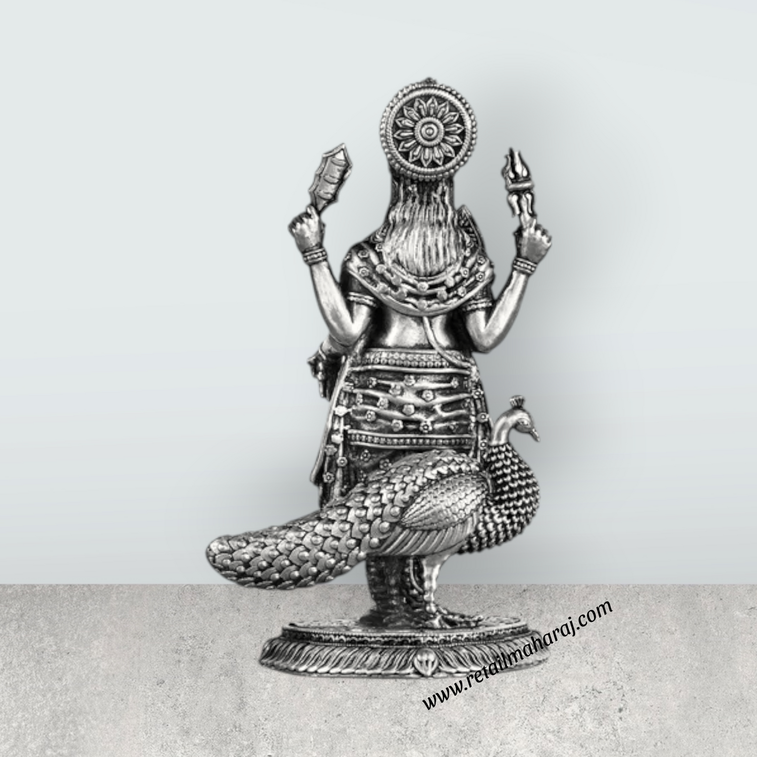 Murugan Statue With Peacock – 3.5 x 2.5 Inches | Silver Kartikeya Statue/ Antique Polish Murugan Silai for Home - Retail Maharaj