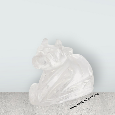 Sphatik Nandi Statue - 1 x 1.5 Inches | Spatika Nandi Idol/ Sphatik Nandi Murti for Pooja/ 30 Gms Approx - Retail Maharaj