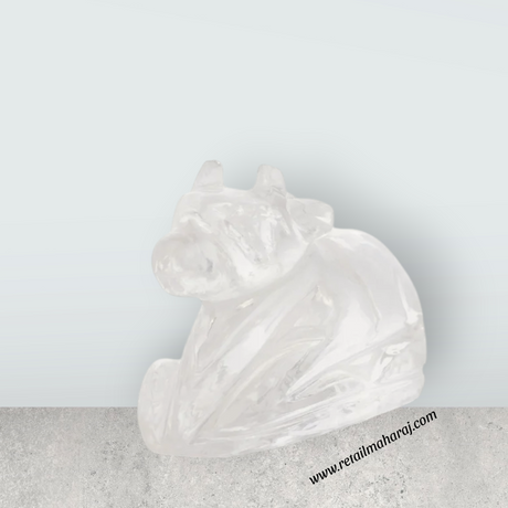 Sphatik Nandi Statue - 1 x 1.75 Inches | Spatika Nandi Idol/ Sphatik Nandi Murti for Pooja/ 40 Gms Approx - Retail Maharaj