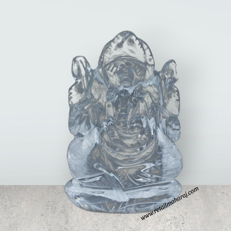 Sphatik Ganesh Murti - 3 x 1.5 Inches | Vinayaka Idol/ Sphatik Ganpati Idol for Pooja/ 80 Gms Approx - Retail Maharaj