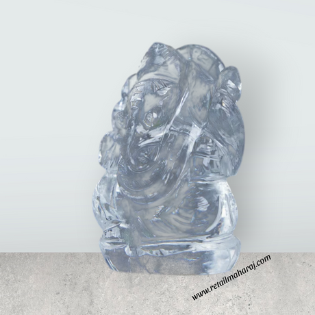 Sphatik Ganesh Murti - 2.5 x 1.75 Inches | Sphatik Ganpati Murti/ Spatik Vinayaka Statue for Pooja - Retail Maharaj