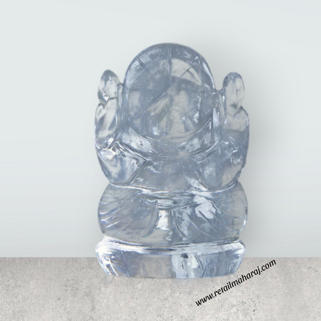 Sphatik Ganesh Murti - 2.5 x 1.75 Inches | Sphatik Ganpati Murti/ Spatik Vinayaka Statue for Pooja - Retail Maharaj