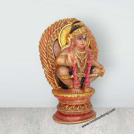 Ayyappan Sitting on Base Murti - 16 x 11 Inches | Rose Quartz Ayyappa Idol / Iyyapan Statue for Pooja - Retail Maharaj