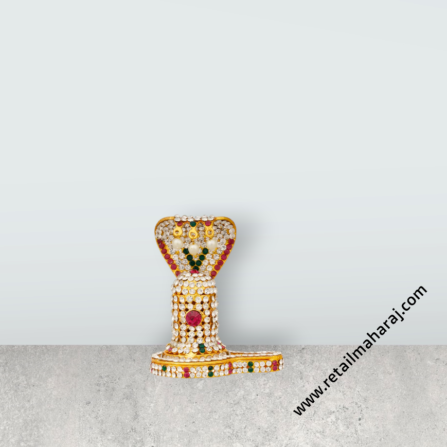 Shiv Ling Murti With Nagam - 3.25 x 2.75 Inches | Multicolour Stone & Beads Design Shiva Lingam Statue for Pooja - Retail Maharaj