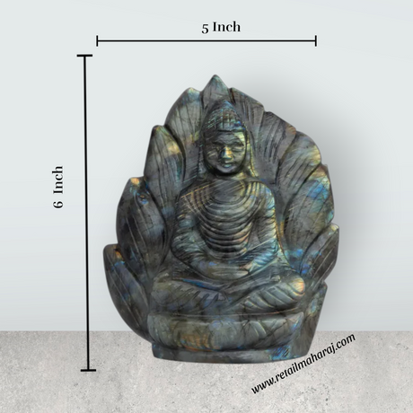 Buddha Head Murti - 6 x 5 Inches | Labradorite Statue / Buddha Idol / Siddhartha Gautama / Buddha Decor for Home - Retail Maharaj