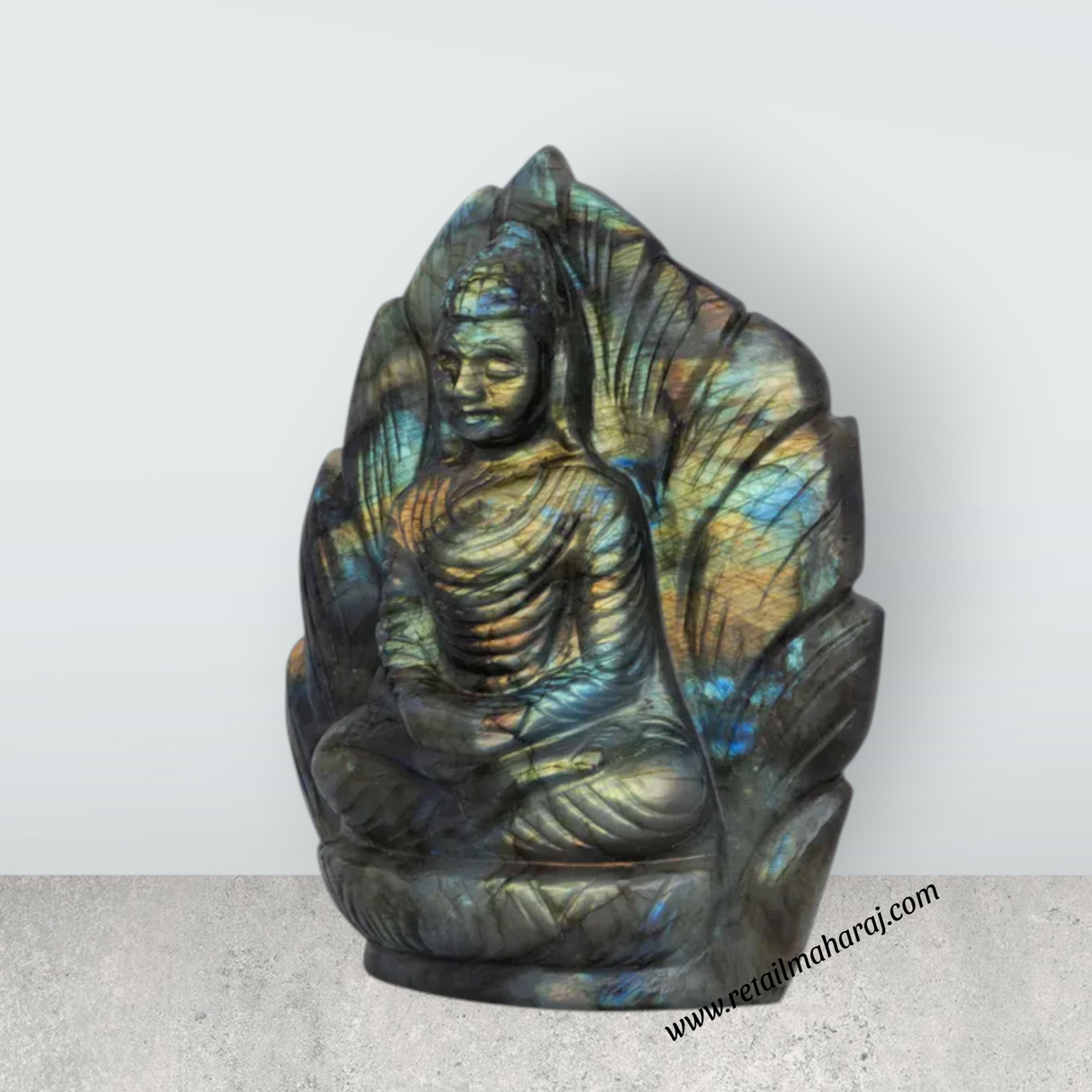 Buddha Head Murti - 6 x 5 Inches | Labradorite Statue / Buddha Idol / Siddhartha Gautama / Buddha Decor for Home - Retail Maharaj