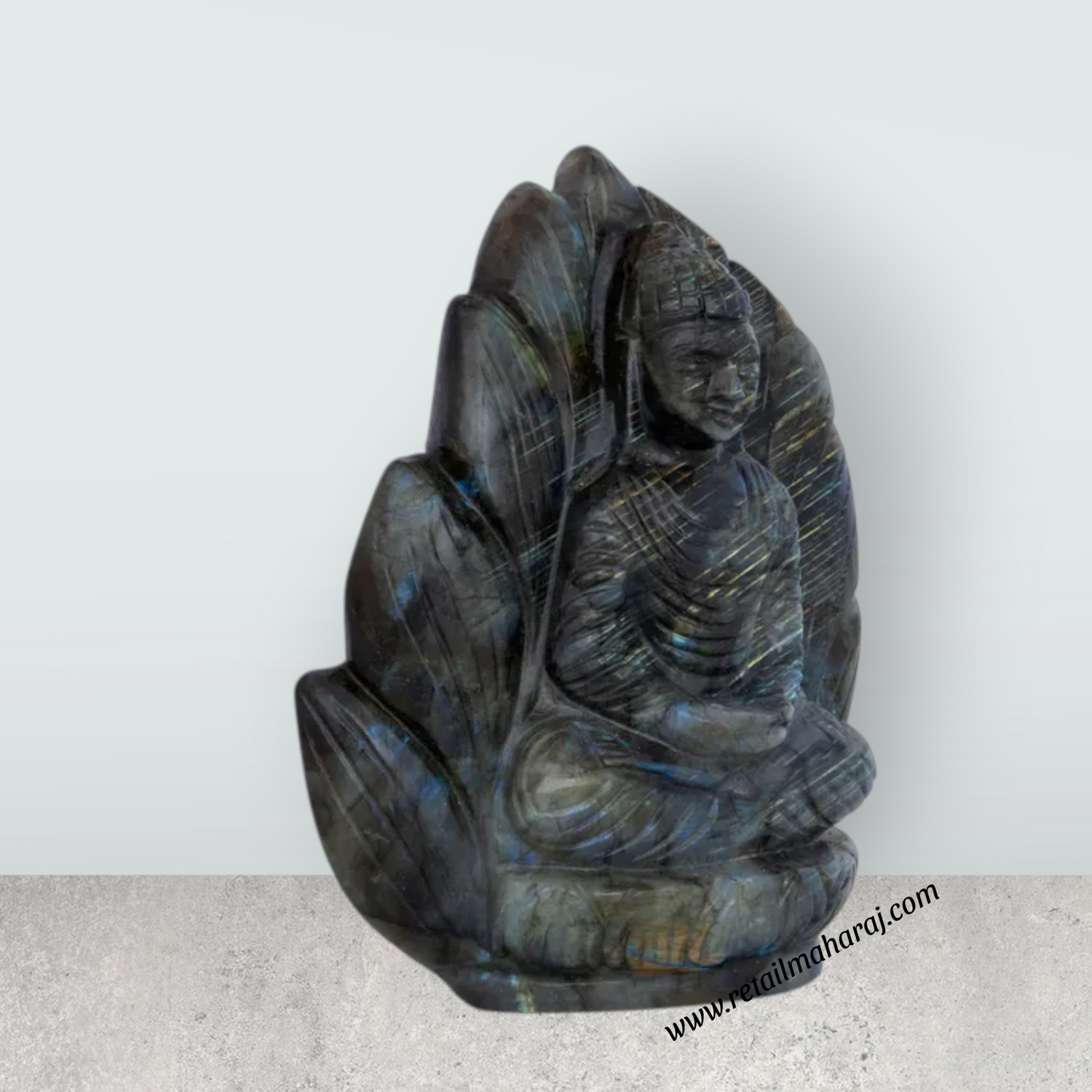 Buddha Head Murti - 6 x 5 Inches | Labradorite Statue / Buddha Idol / Siddhartha Gautama / Buddha Decor for Home - Retail Maharaj