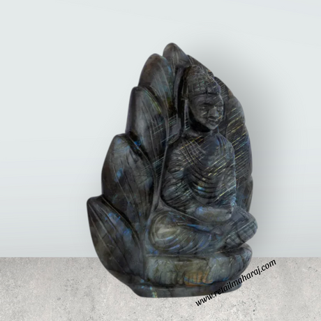 Buddha Head Murti - 6 x 5 Inches | Labradorite Statue / Buddha Idol / Siddhartha Gautama / Buddha Decor for Home - Retail Maharaj