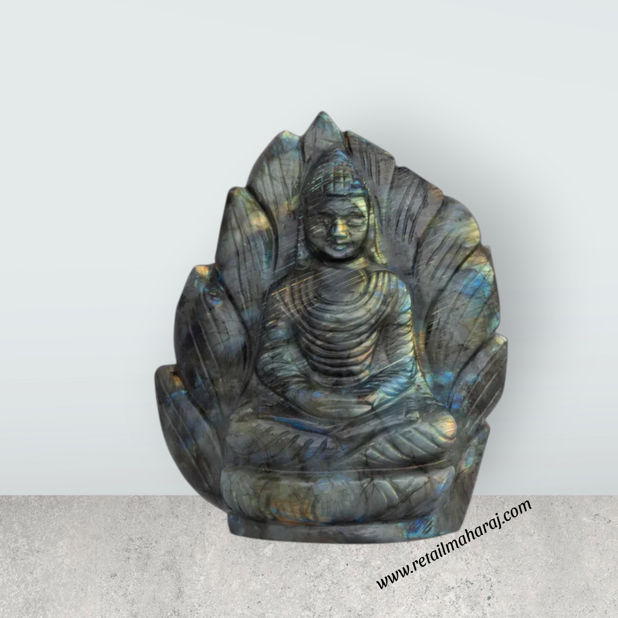 Buddha Head Murti - 6 x 5 Inches | Labradorite Statue / Buddha Idol / Siddhartha Gautama / Buddha Decor for Home - Retail Maharaj