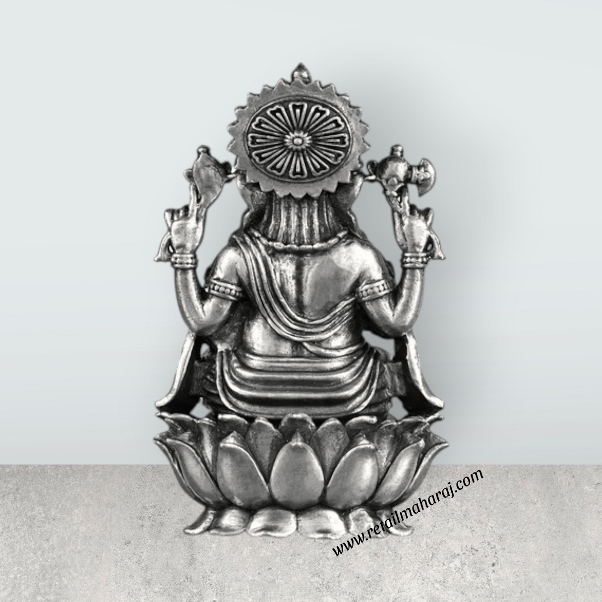 Ganesh Murti Sitting On Lotus - 3 x 1.75 Inches | Silver Ganpati Murti/ Antique Polish Vinayaka Idol for Pooja - Retail Maharaj