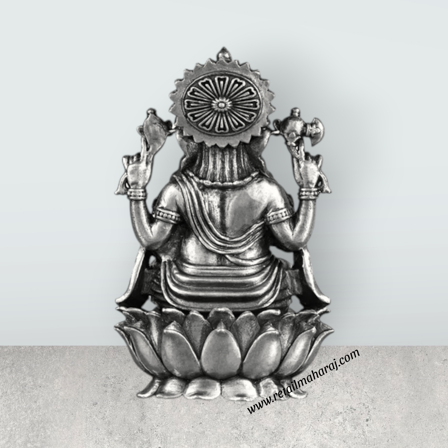 Ganesh Murti Sitting On Lotus - 3 x 1.75 Inches | Silver Ganpati Murti/ Antique Polish Vinayaka Idol for Pooja - Retail Maharaj