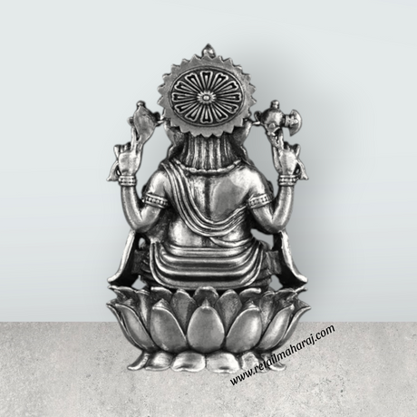 Ganesh Murti Sitting On Lotus - 3 x 1.75 Inches | Silver Ganpati Murti/ Antique Polish Vinayaka Idol for Pooja - Retail Maharaj