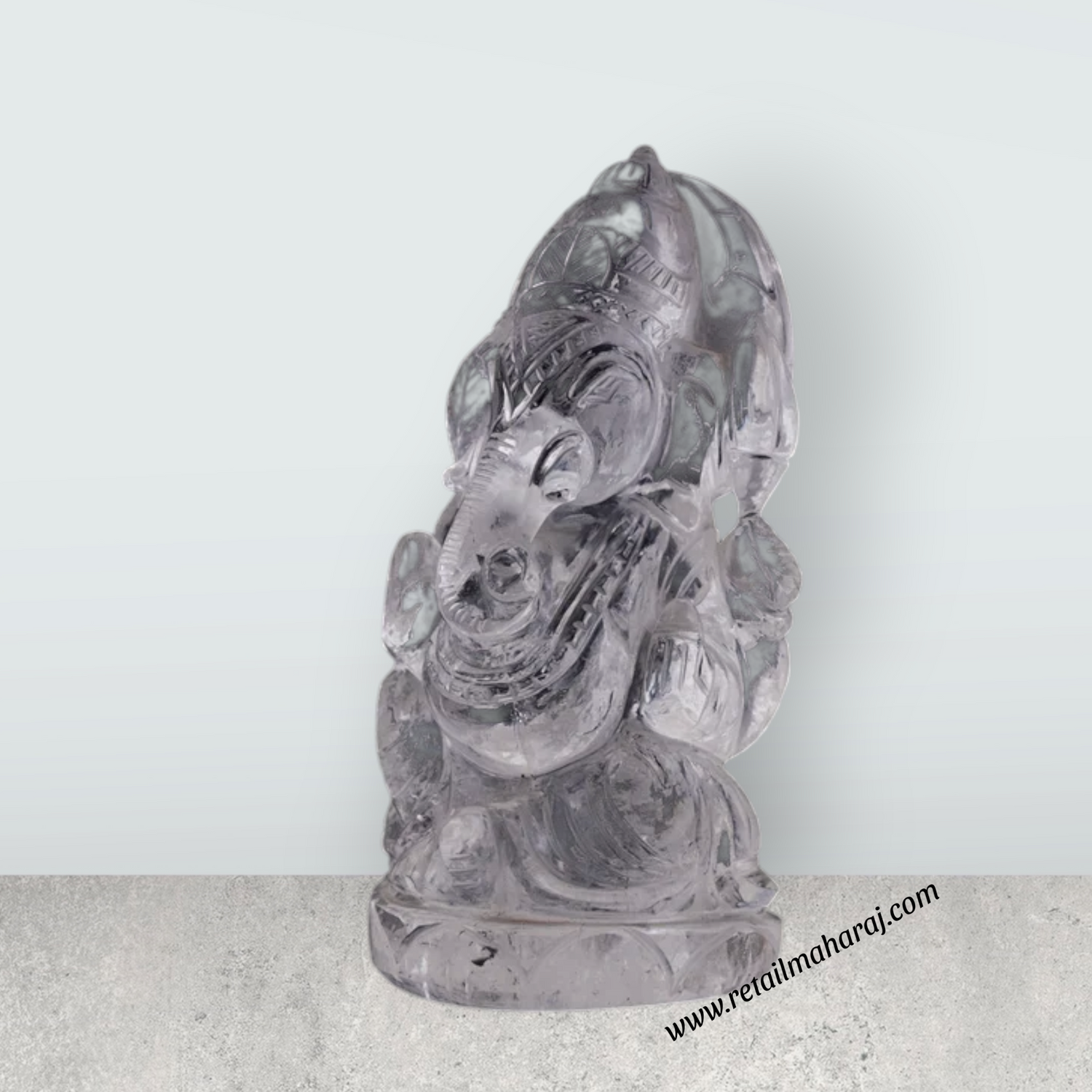 Ganesha Sitting On Base Murti - 4.5 x 2.5 Inches | Spatik Idol / Ganapathi Statue Decor for Home & Pooja - Retail Maharaj