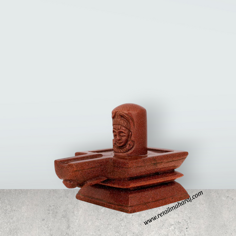 Shivling With Yoni Murti - 4 x 4.5 Inches | Red Sunstone Idol/ Shiv Ling Murti/ Shiva Lingam Statue for Pooja - Retail Maharaj