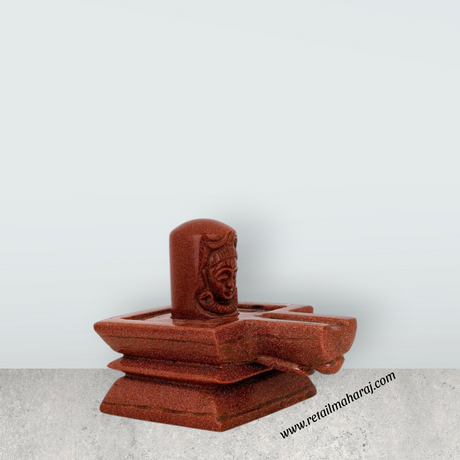 Shivling With Yoni Murti - 4 x 4.5 Inches | Red Sunstone Idol/ Shiv Ling Murti/ Shiva Lingam Statue for Pooja - Retail Maharaj