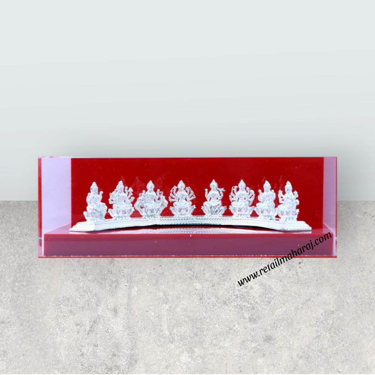 Ashtalakshmi Idol Set - 3 x 8.5 Inches | Ashta Lakshmi Silver Statues for Pooja - Retail Maharaj
