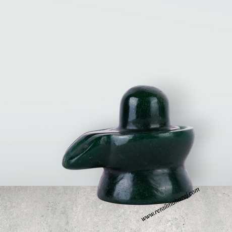 Green Jade Shiva Lingam Statue - 1.5 x 2 Inches | Margaj Shiv Ling Statue/ Shivling Statue for Pooja - Retail Maharaj