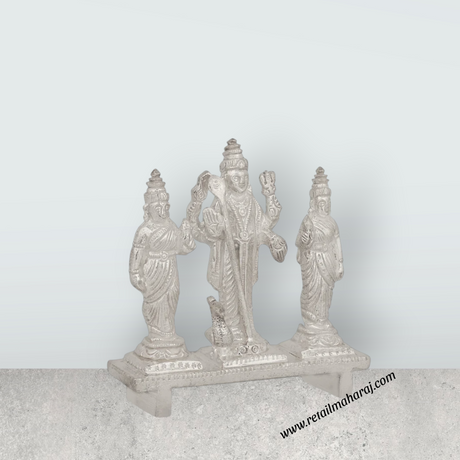 Murugar with Valli Deivanai Murti - 2.75 x 2.75 Inches | Silver Idol / Murugan Valli Deivanai Statue for Pooja - Retail Maharaj