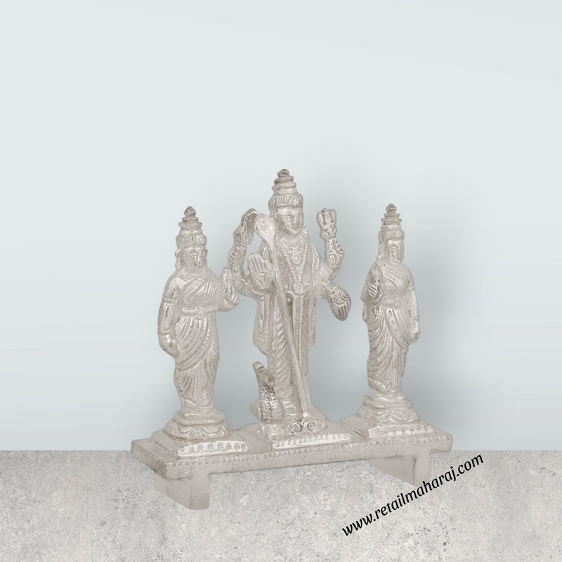 Murugar with Valli Deivanai Murti - 2.75 x 2.75 Inches | Silver Idol / Murugan Valli Deivanai Statue for Pooja
