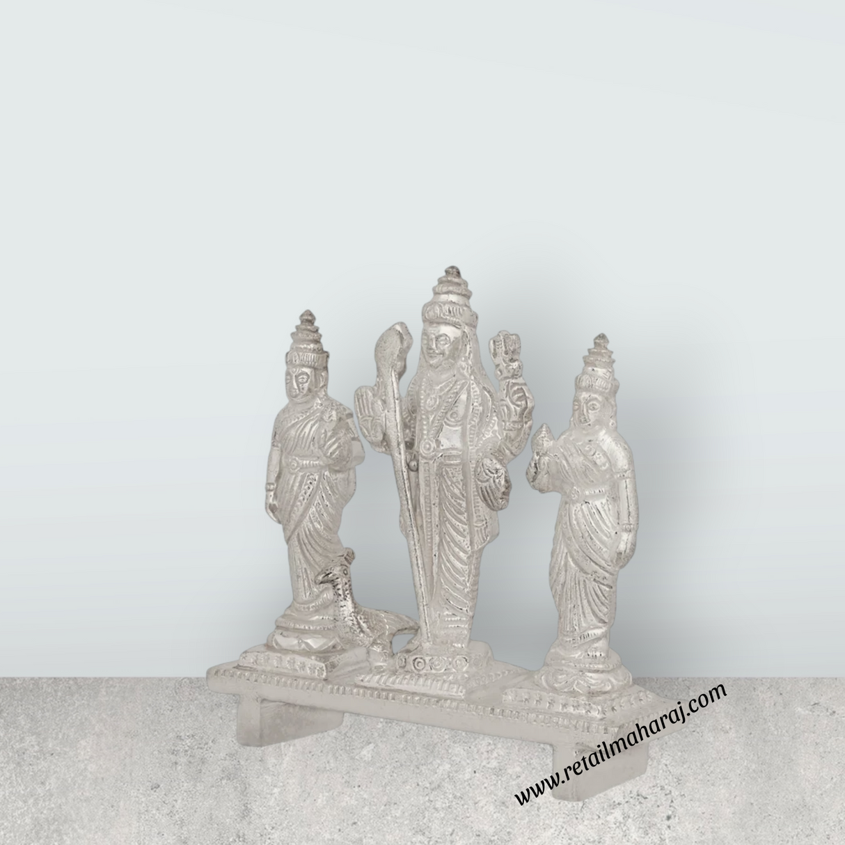 Murugar with Valli Deivanai Murti - 2.75 x 2.75 Inches | Silver Idol / Murugan Valli Deivanai Statue for Pooja - Retail Maharaj