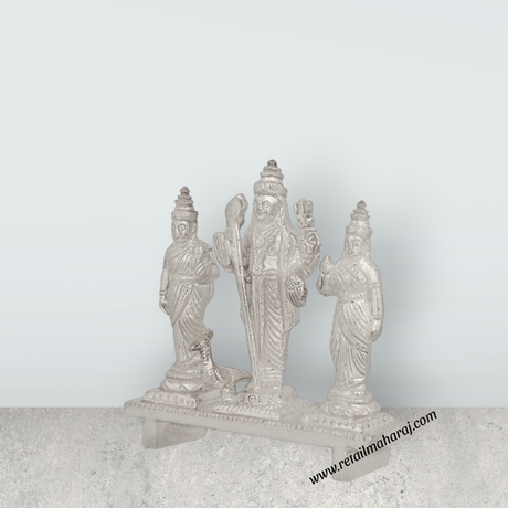 Murugar with Valli Deivanai Murti - 2.75 x 2.75 Inches | Silver Idol / Murugan Valli Deivanai Statue for Pooja - Retail Maharaj